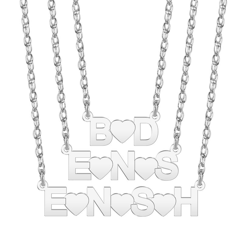 High Polished Initials with Hearts Pendant in Sterling Silver image number null